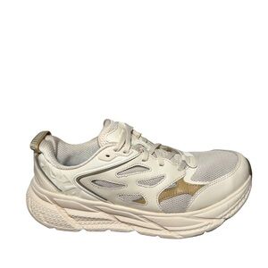 Hoka Clifton L Cream and Gold Athletic Shoes
